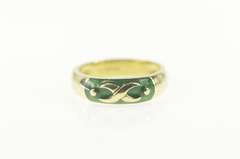 14K Yellow Gold Green Enamel X Criss Cross Statement Band Ring