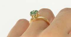 14K Yellow Gold Emerald Diamond Floral Cluster Engagement Ring