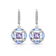 Sterling Silver Amethyst, Tanzanite and White Topaz Circle Dangle Leverback Earrings