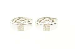 18K White Gold 0.54 Ctw Princess Diamond Oval Hoop Earrings