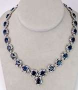 Delightful 120.51CTW Blue Sapphire Necklace & Bracelet with 2.83CTW Diamond Accents in Platinum Plated Sterling Silver