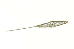 14K White Gold Art Deco Pearl Ornate Filigree Bar Pin/Brooch