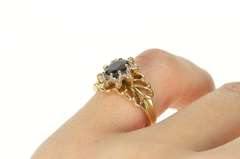 10K Yellow Gold Oval Sapphire Diamond Halo Filigree Statement Ring