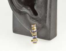 14K Yellow Gold Oval Tanzanite Diamond Inset Semi Hoop Earrings