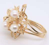 Handsome Yellow Gold 5 Pearl Cocktail Ring
