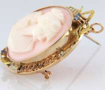 Antique Coral and Pearl Cameo Brooch Pendant