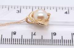 Charming Yellow Gold 8mm Pearl Dolphin Pendant on Chain