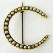 Antique 14K Seed Pearl Horseshoe Brooch