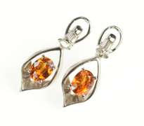 14K White Gold 1.79 Ctw Mexican Fire Opal Diamond Dangle Earrings