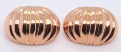 Handsome Yellow Gold Carved Shrimp Dome Clip on Earrings