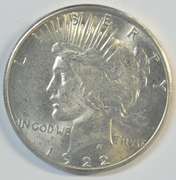 Flashy-white Choice BU 1922-S Peace Silver Dollar