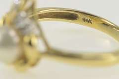 14K Yellow Gold Pearl Diamond Cluster Accent Engagement Ring