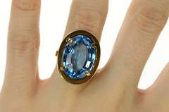 14K Yellow Gold 1940's 16.75 Ct Blue Topaz Cocktail Ring