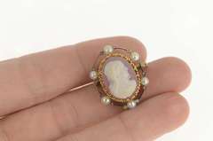 14K Yellow Gold Catherine De Medici Pearl Diamond Cameo Pin/Brooch