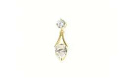 14K Yellow Gold Round & Pear CZ Drop Dangle Statement Pendant