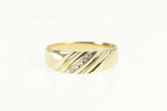 14K Yellow Gold Diamond Grooved Striped Men's Wedding Band Ring