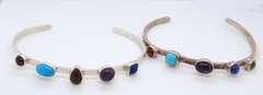 Lot of 2 Vintage Sterling Silver Gemstone Cuff Bangles
