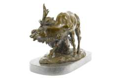 Confrontation Between Lion and Elk Deer Bronze Statue