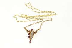 14K Yellow Gold Ruby Diamond Ornate Wavy Chain Link Necklace