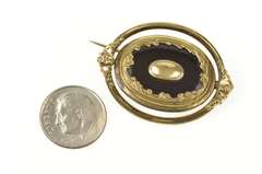 Gold Filled Victorian Black Onyx Spinning Mourning Hair Pin/Brooch