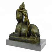 French Nude Nymph Resting on Sphinx Bronze Sculpture