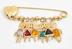 Whimsical Safety Pin with 6 Dangling Kids Charms