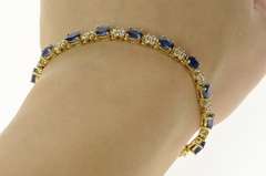 14K Yellow Gold Natural Sapphire Diamond Statement Tennis Bracelet