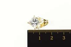 14K Yellow Gold Princess Cubic Zirconia Solitaire Classic Pendant