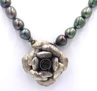 Vintage Sterling Silver Pendant w Pearl Beads Necklace