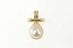 14K Yellow Gold Pear Tear Drop Pearl Bar Accent Statement Pendant