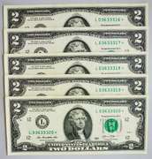 (5) Crisp Exceptional 2013 $2 Star Replacement Notes San Francisco-Consecutive!