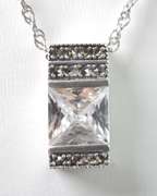 Stunning Clear Gemstone Set In Sterling Silver Rectangular Cuboid Pendant On Sterling Silver Chain.