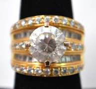 Large CZ Gold Plated Sterling Silver Ring