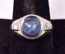 Sensational Star Sapphire and Diamond Ring in 14K White Gold