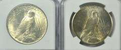 Near Gem BU 1923 & 1925 Peace Silver Dollars. NGC MS64