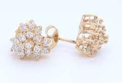 Sparkling Yellow Gold Diamond Cluster Earrings