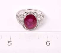 Mesmerizing 4.32CTS Ruby and 0.18CTW Diamond Ring in Sterling Silver