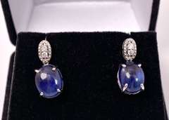 Sensational 17.08CTW Cabochon-Cut Star Sapphire & 0.19CTW Diamond Earrings in Sterling Silver