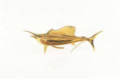 18K Yellow Gold Diamond Ornate Enamel Marlin Statement Pin/Brooch