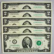 (5) Superb Crisp Exceptional 2013 $2 Star Replacement Notes San Francisco-Consecutive!