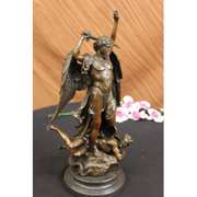 Good vs Evil Angel Striking Devil Bronze Sculpture