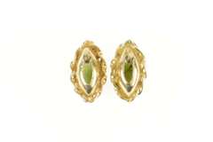 10K Yellow Gold Marquise Nephrite Jade Cabochon Retro Stud Earrings