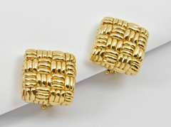 Italian Made Woven Square Button Earrings