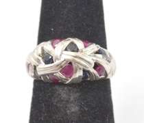 Weaved Style Blue And Pink Gemstone Sterling Silver Ring