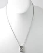 Stunning Clear Gemstone Set In Sterling Silver Rectangular Cuboid Pendant On Sterling Silver Chain.