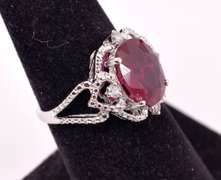Mesmerizing 4.32CTS Ruby & 0.18CTW Diamond Ring in Sterling Silver