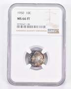 MS66 FT 1950 Roosevelt Dime - Graded NGC