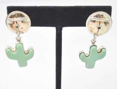 Green Gemstone Cut In A Cactus Shape Set In Sterling Silver Earrings