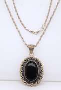 Vintage Sterling Silver Black Onyx Pendant on Chain