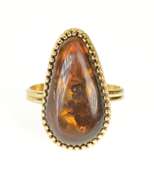 14K Yellow Gold Natural Fire Agate Cabochon Statement Ring
